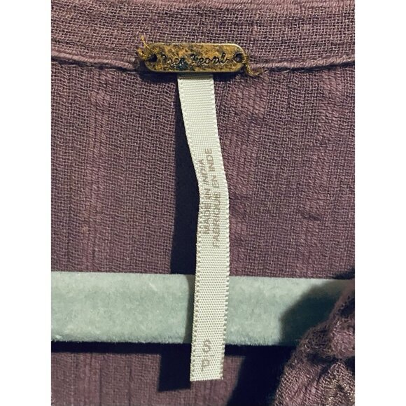 Free People Top Womens Small Purple Dobby Button Up Embroidered Crochet Boho - Picture 5 of 8